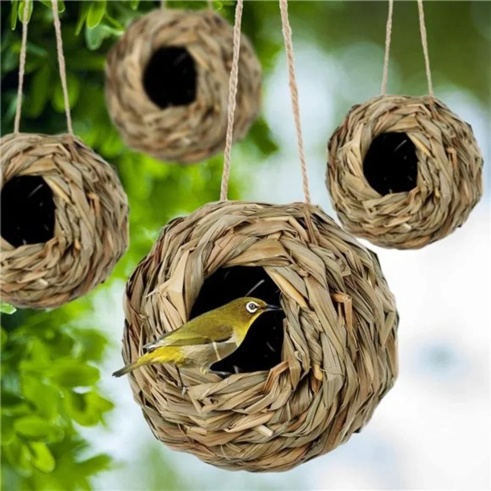 4 Pack Hanging Hummingbird Nest House for Outside, Ball Shape, Hand Woven